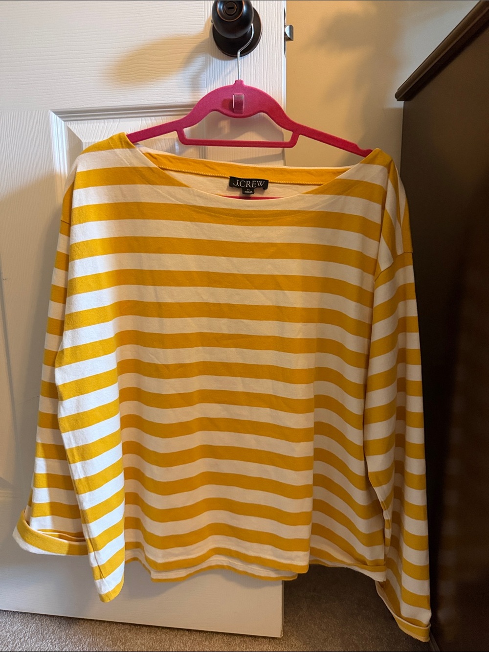 J. Crew Yellow and White Striped Long Sleeve Boatneck Top